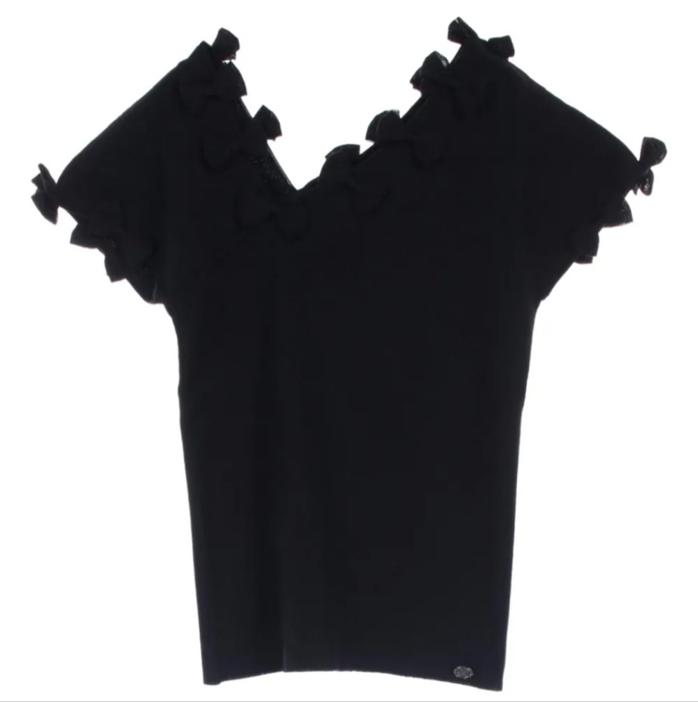 Chanel Black Bows CC Logo Accent  Sleeve Women's Top Size 42